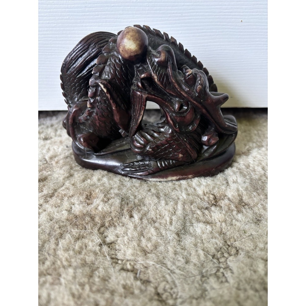 Vintage Soapstone Dragon Sculpture Asian Art 6x4 Brown Good Carved Figurine